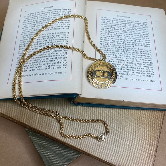 Dior Jewelry - Vintage 90s Dior Gold Tone Logo Pendant Necklace